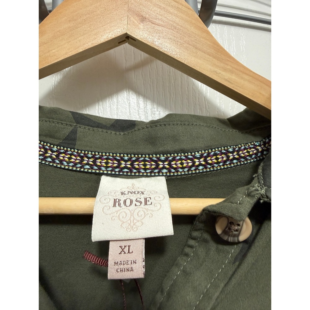 Knox Rose Womens XL Olive Green Star Print Utility Button Down Shirt Jacket - Picture 3 of 16